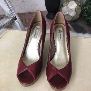 SM New York Red Peep Toe Platform Wood Heel 7.5